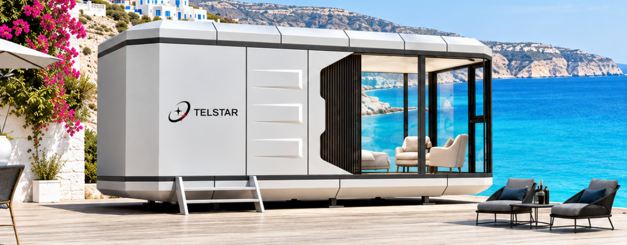 Капсулна къща TELSTAR ORBIT 27,22 м² – панорамна фасада и интелигентно управление
